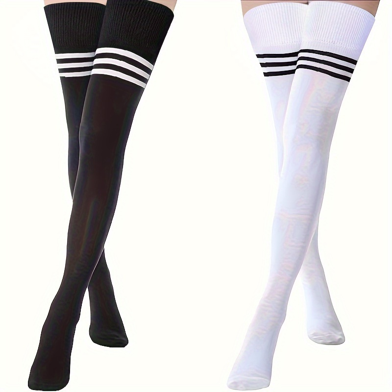 

1pair/2pairs Extra Long Thigh High Socks Striped Over-the-knee Stockings Thin Long Socks Stocking