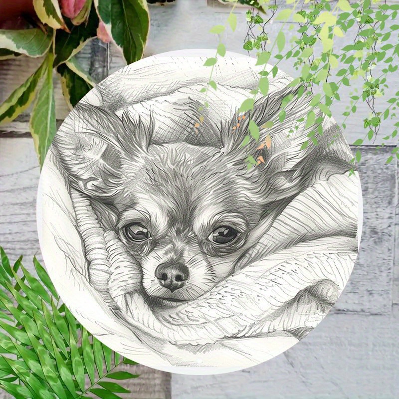 

1pc Chihuahua Sketch Aluminum Sign 8 Inch - Waterproof, Pre-drilled, Hd Printing - Durable Fine Quality Wall Art For Home & Office Decor