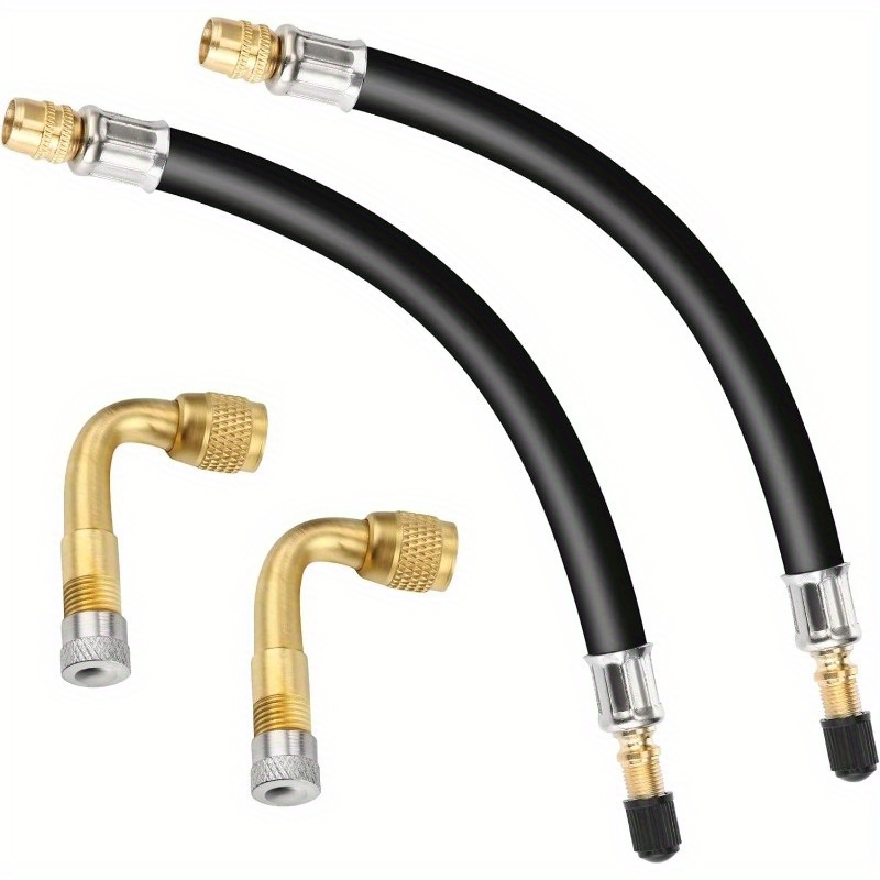 TEMU Set da 4 pezzi con 2 tubi (210 mm ciascuno), 2 ugelli a gomito dorati a 90 gradi con cappellini a rete fine. 2 adattatori di prolunga flessibili