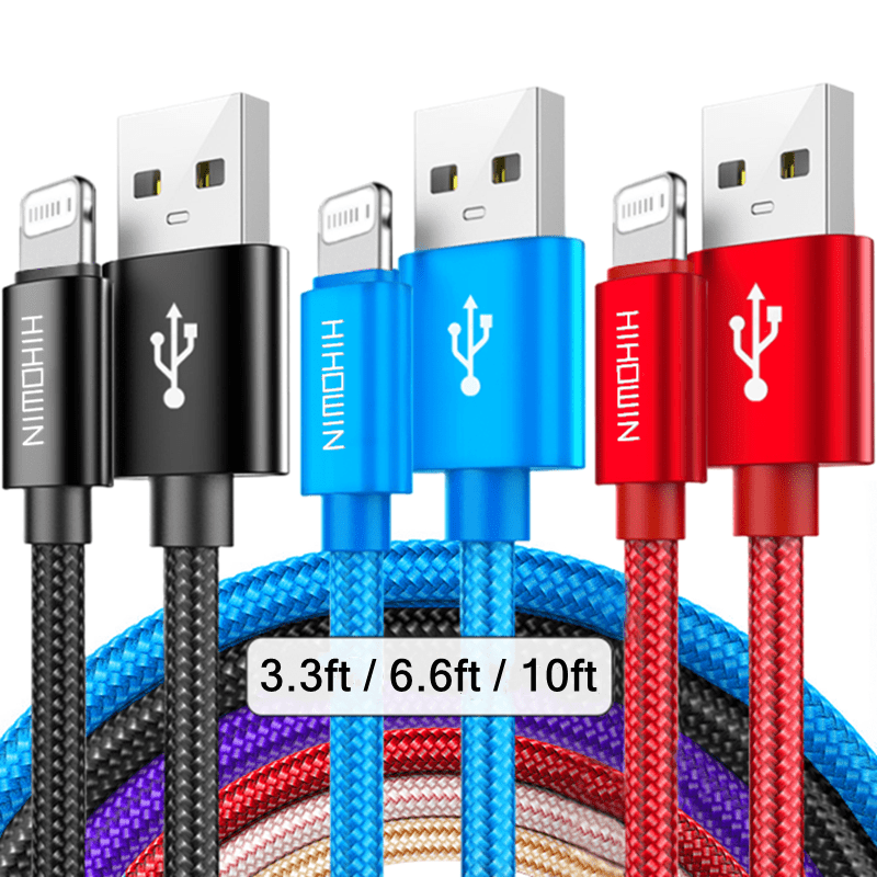 

3-pack Hihowin Nylon Braided Cables For /ipad/airpods - Usb Charging Round Cable With Matte Surface, Male To Male Connector, Data Transmission, 5-10w Output Power, No Crack Design