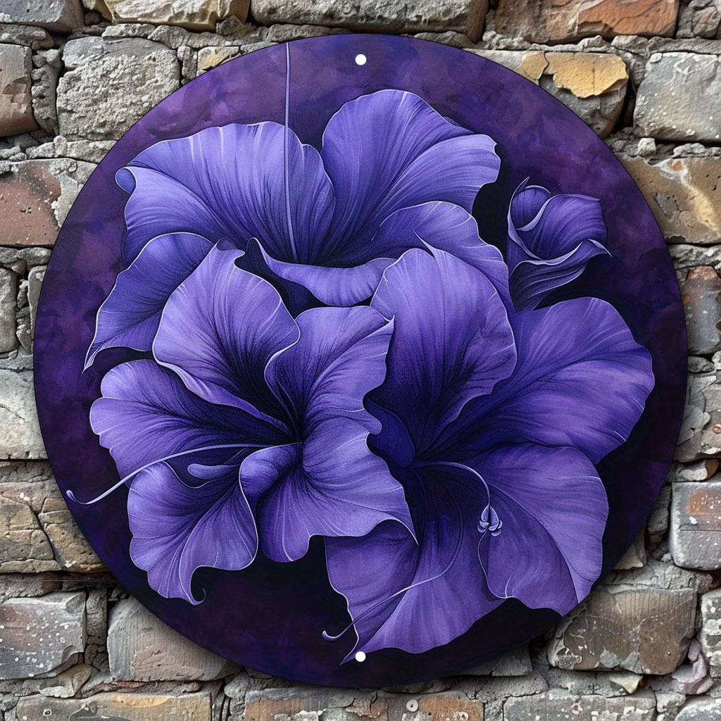 

1pc Round Aluminum Metal Sign With Purple Floral Artwork For Wedding, Bridal Shower, Birthday, Bachelor Party, Anniversary Decoration - Weather Resistant Wall Decor For Living Room, Bedroom, Office