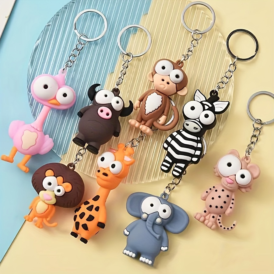 

8 Pcs Cartoon Animal Keychain Set Cute 3d Silicone Charms, Earbud Covers, Adorable Bag Accessories