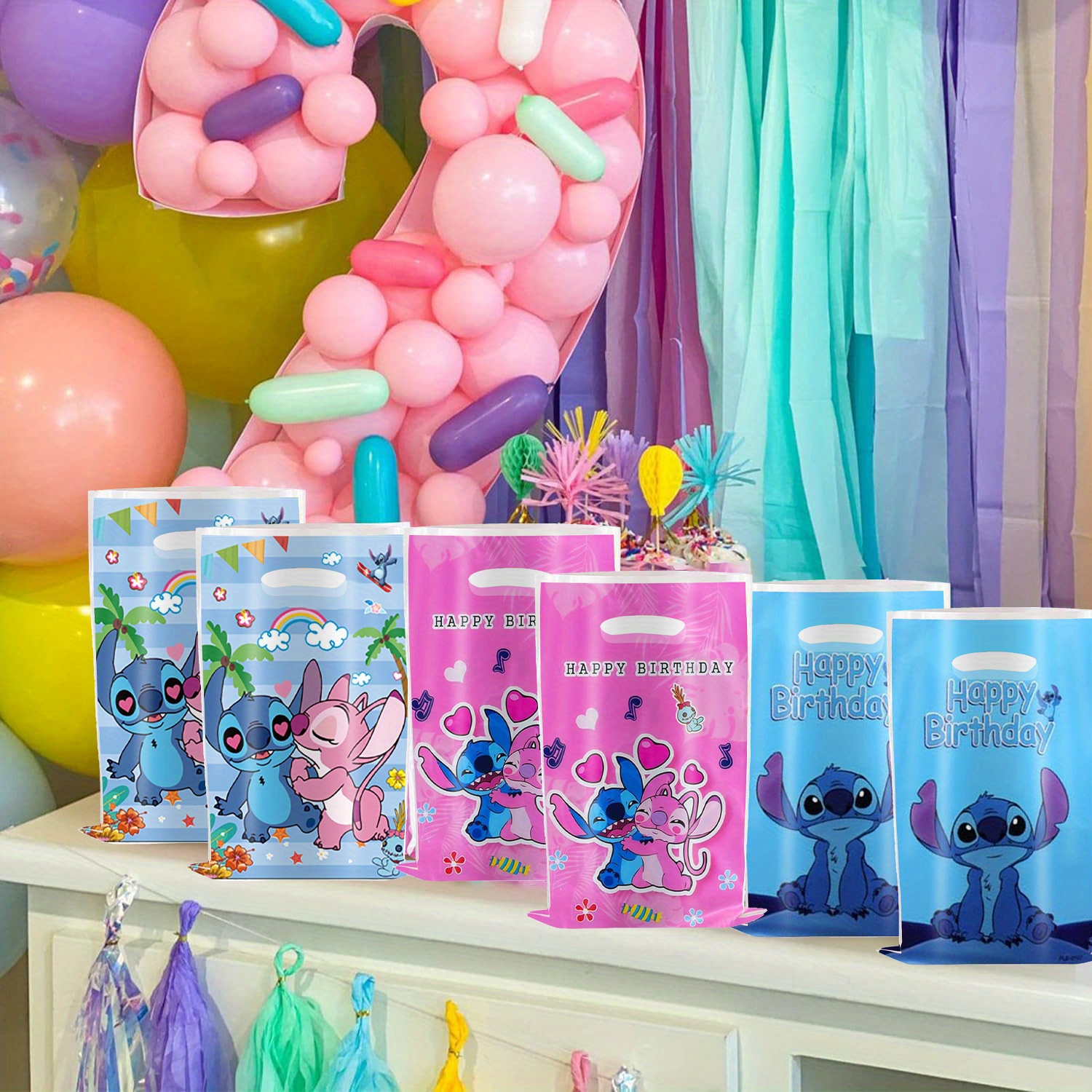 

lovely Stitch" Disney Stitch-themed Gift Bags - 10pc Set, Durable Plastic Candy & Birthday Tote Bags By Ume