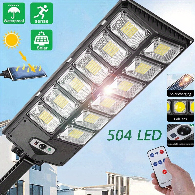 

1 Pcs Solar Street Light, 6500 K 100000lm 504 Led Solar Parking Lot Street Light (dusk To Dawn), Solar Flood Light (wide Angle Motion Sensor And Remote Control) For Commercial Area Lighting Yard