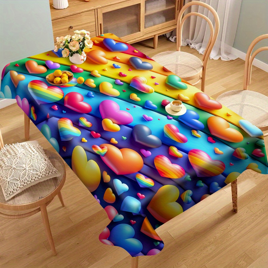 

Juneteenth Rainbow Heart Tablecloth - Waterproof & Oil-proof, Perfect For Party Decorations