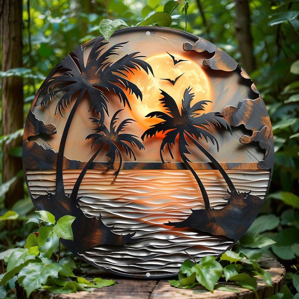 

Chic Palm Tree 8x8" Round Aluminum Sign - Waterproof, Easy-clean Decor For Home & Office, Perfect Holiday Gift Palm Tree Decor