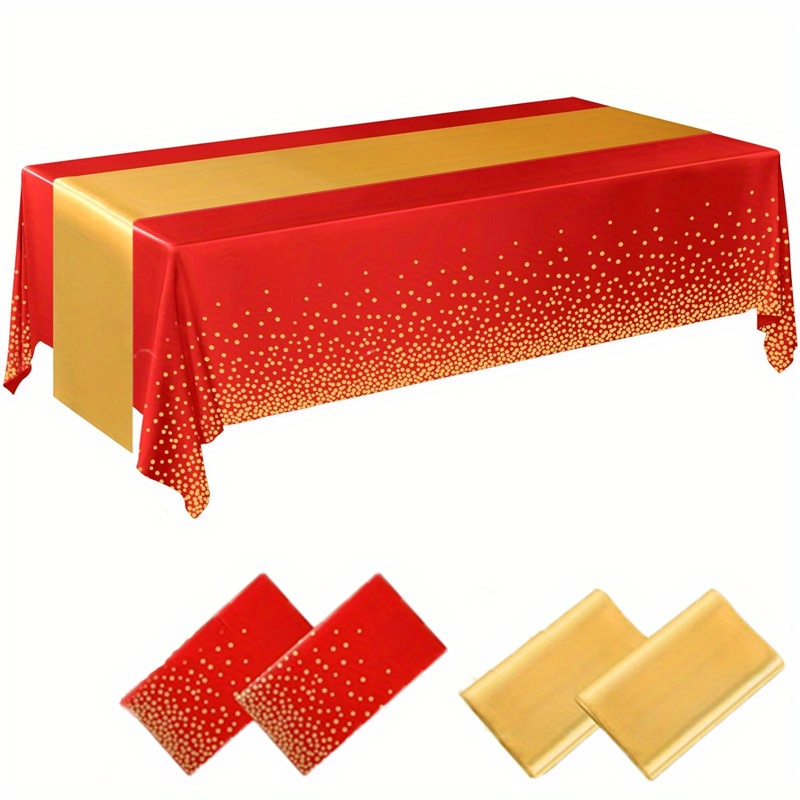 

4pcs Disposable Rectangle Tablecloths 54x108" With 4 Satin Table Runners 12x108" - Machine Made Woven Plastic Cover For Wedding, Graduation, Birthday Party Decorations