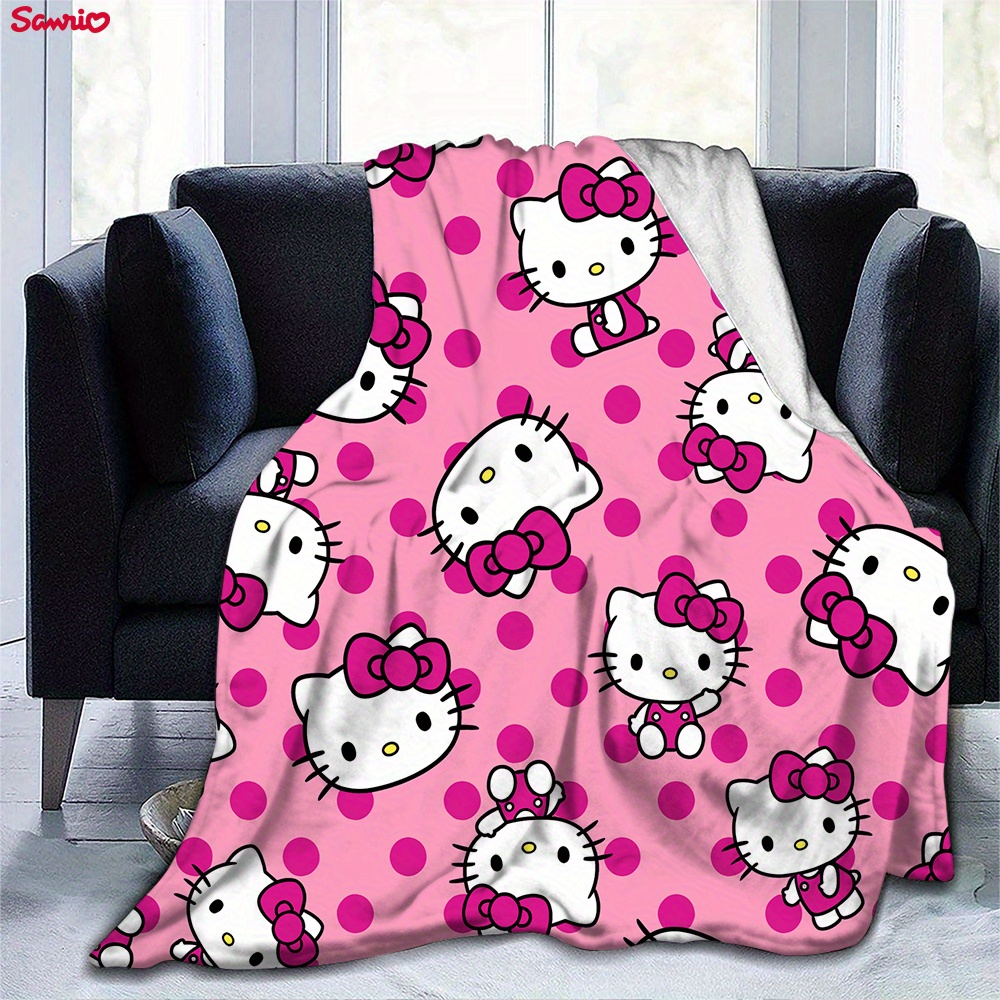 

Hello Kitty Fleece Throw Blanket, Soft Comfortable Gift For Adults, Chunky Knit All-season Anime Themed Lodge Style Polyester Blend With Knitting Weave For Home, Picnic, Travel
