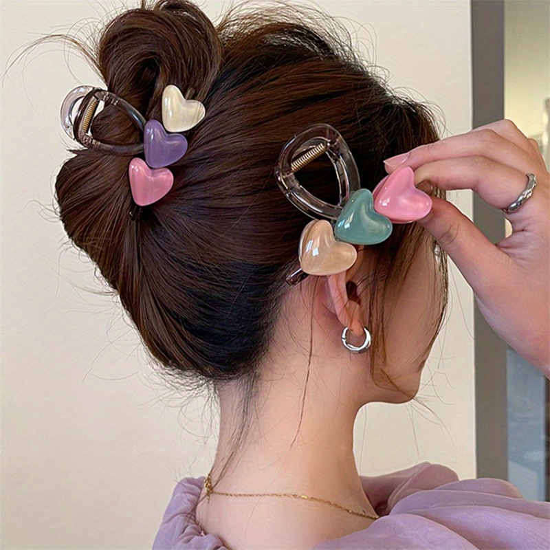 

Chic Summer Heart-shaped Hair Claw - Colorful Jelly Acrylic, Non-slip Ponytail Holder For Women & Girls