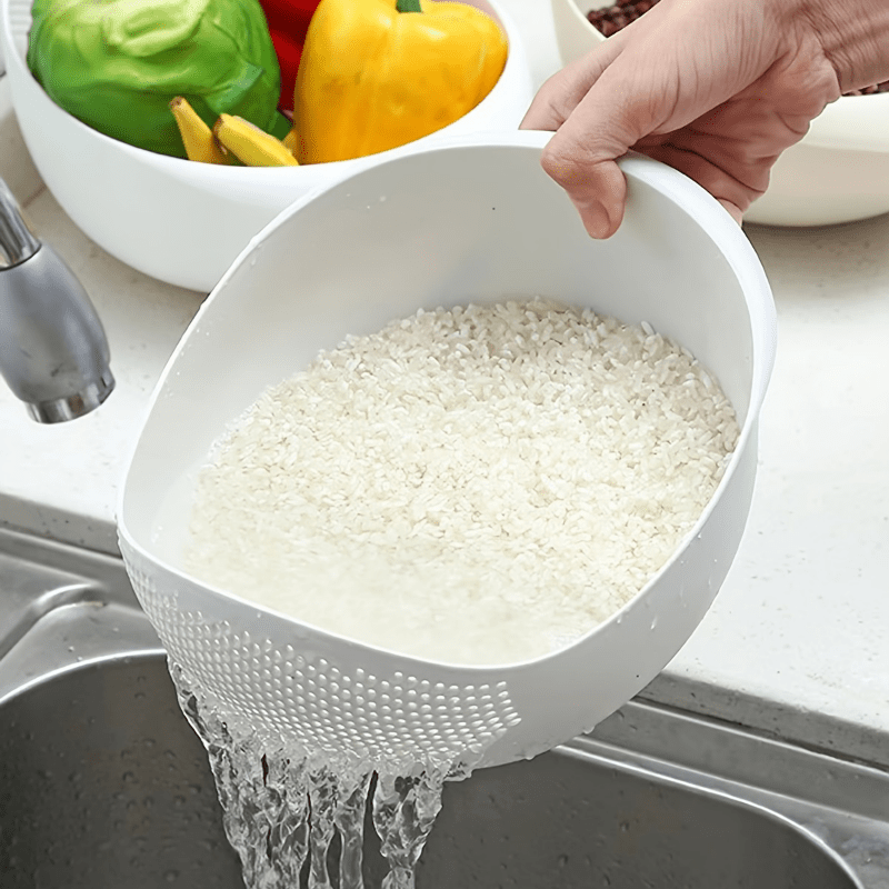 

Multipurpose Rice Washing And Straining Bowl, Uncharged Pp Material, Kitchen Colander With Side And Bottom Drainers, Essential Rice Cleaning Tool For Home And Dorm Use