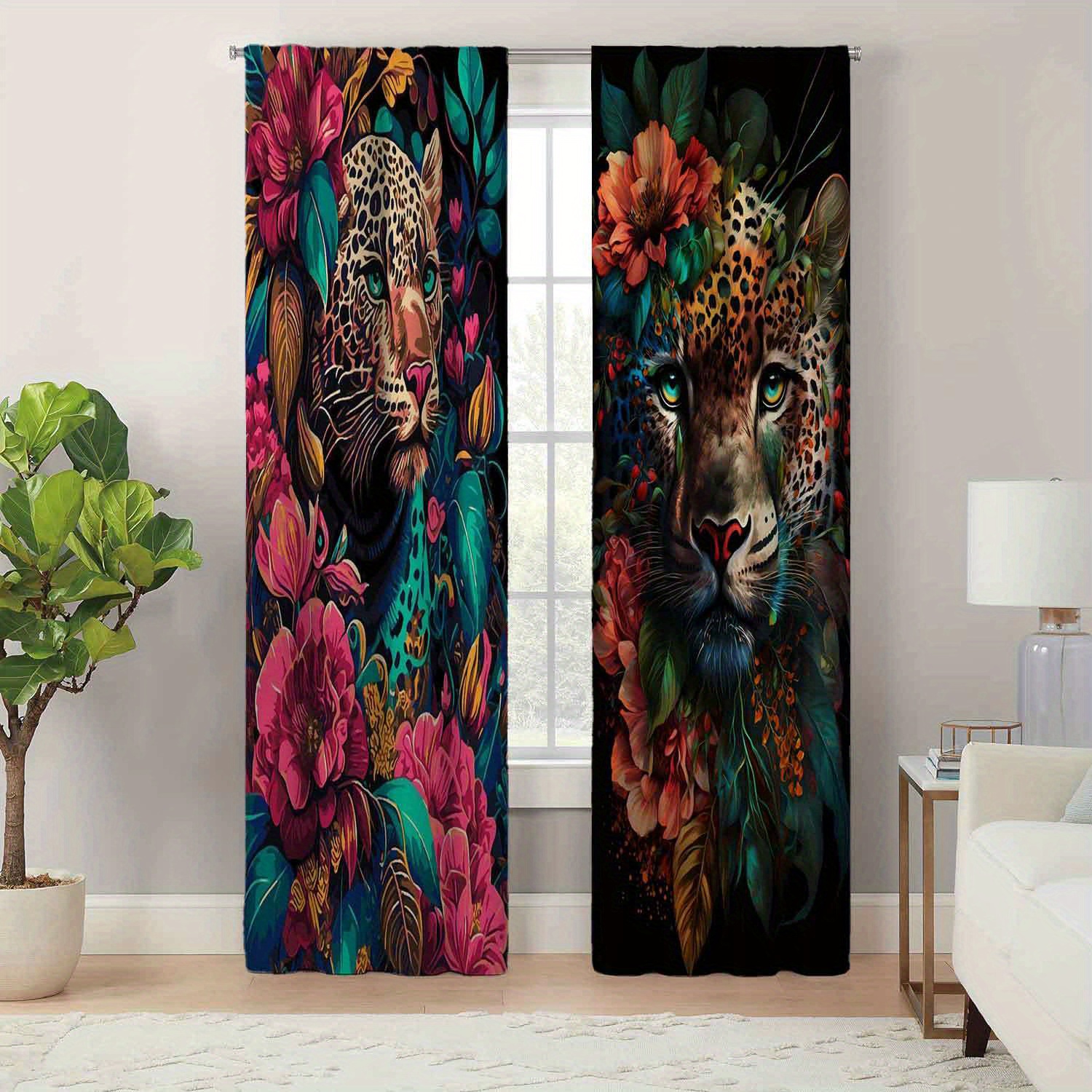 

Bohemian Style Living Room Decorative Doorway Curtains, Artistic Leopard Print Pattern, Tufted Polyester Theme With Tie Back, Machine Washable, Easy To Hang, Boho Curtain For All