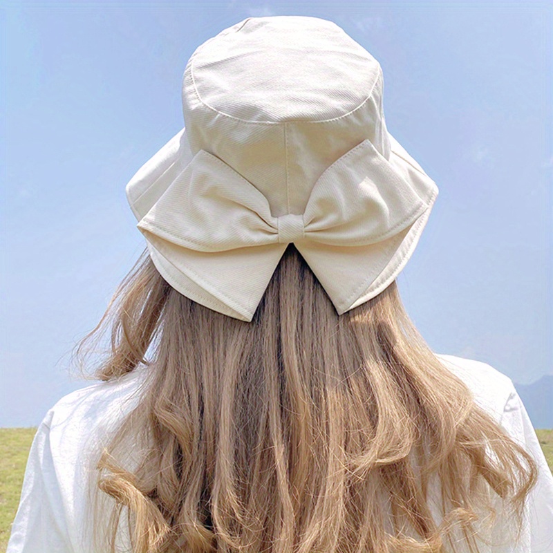 

1pc Women's Fashion Wide Brim Hat With Bow - Summer Beach Sun Protective Cap For Fishing Or Everyday Wear