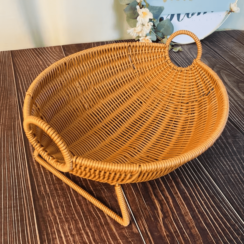 

Modern Hand-woven Rattan Fruit Basket - Oval Vegetable Storage Bin For Picnic, Home Use - Elegant Kitchen Organizer With Handles