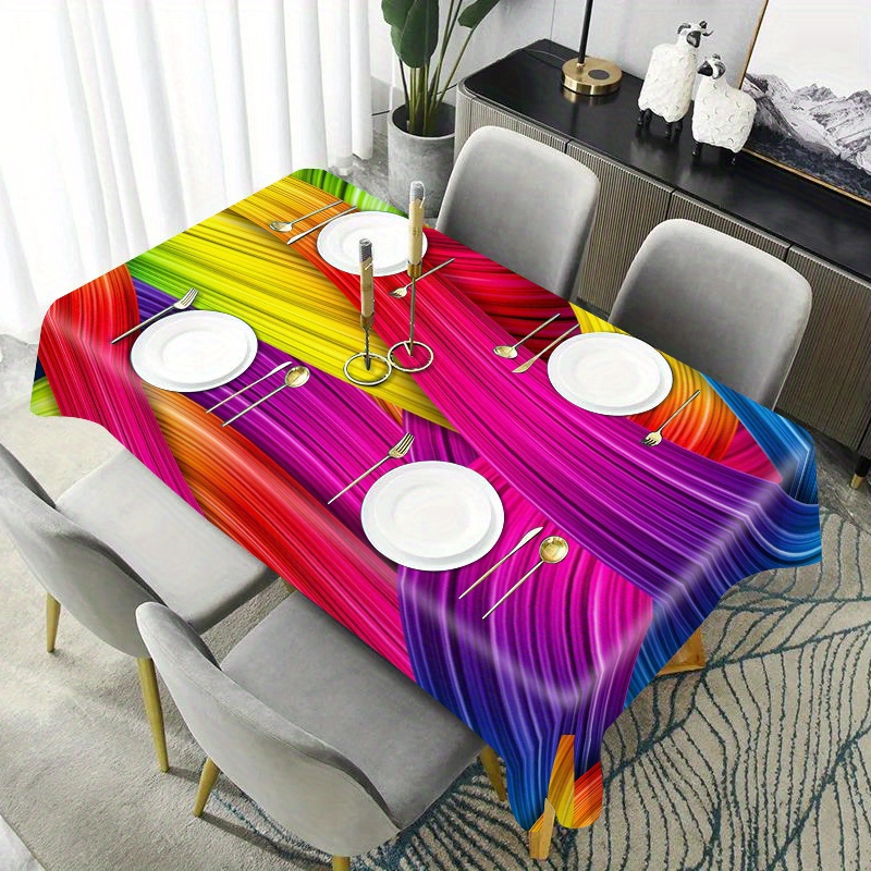 

Waterproof Polyester Tablecloth - Rainbow Weave Print, Stain Resistant Wrinkle-free Decorative Fabric For Dining/party/buffet/wedding, Machine-woven Rectangular Cover For Indoor & Outdoor Use