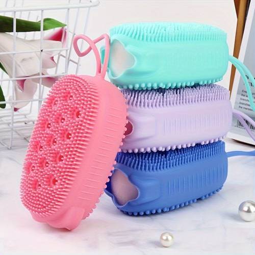 2pcs silicone bath brush double sided exfoliating skin cleanser soft massage skin hypoallergenic no power required bathroom accessories