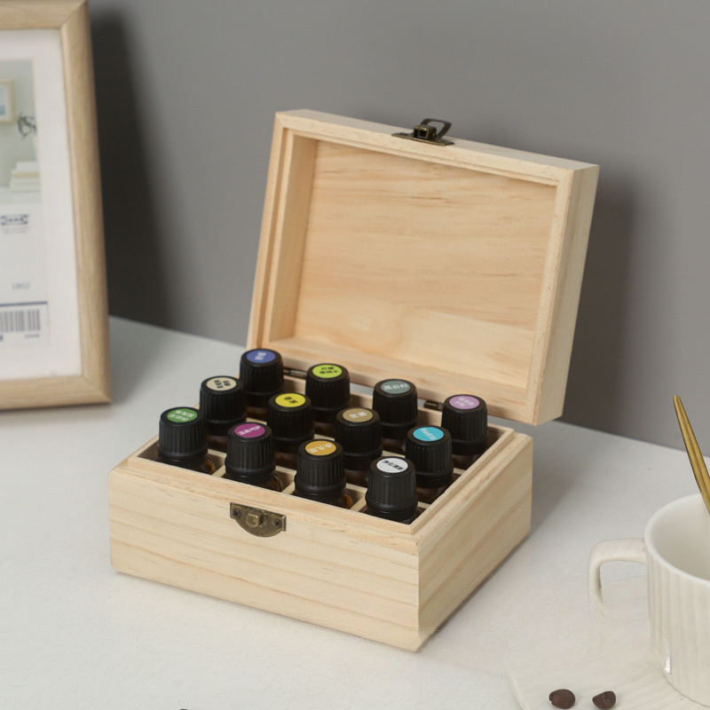 

12-slot Pine Wood Essential Oil Box Organizer - Freestanding Display Case With Customizable Compartments, No Electricity Required