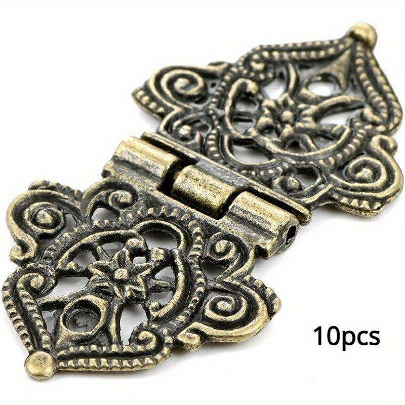 E-shop 10 Stück Antike Bronzefarbenes Metalldekor-Scharniere im Vintage-Stil - Verziertes Schraffur-Design, Hochwertige Legierung, für Holzkisten,