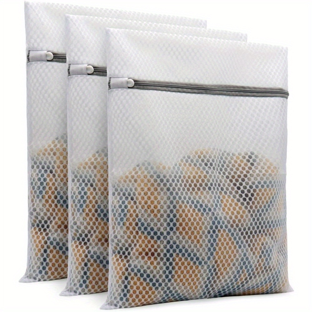 

3-piece Durable Honeycomb Mesh Laundry Bags For Delicates, 12x16 Inches - Medium Size With Zipper Closure