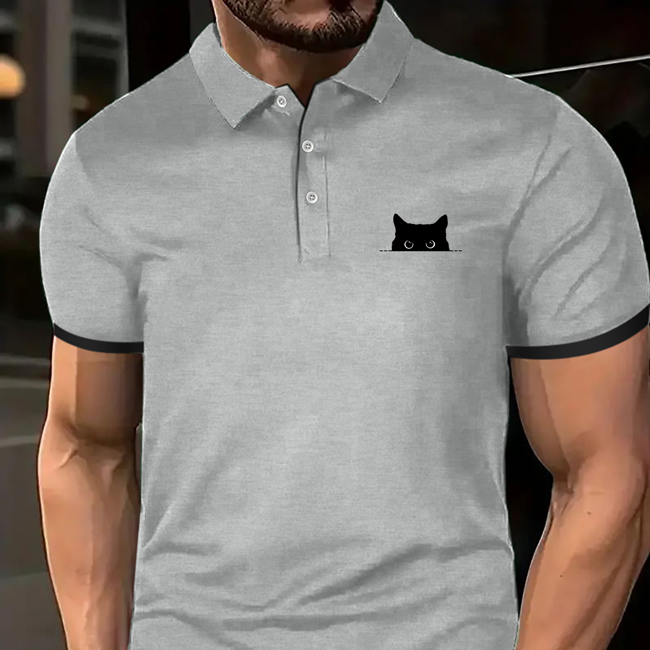 

Cat Print Summer Men's Fashionable Lapel Short Sleeve Golf T-shirt, Suitable For Commercial Entertainment Occasions, Such As Tennis And Golf, Men's Clothing, As Gifts