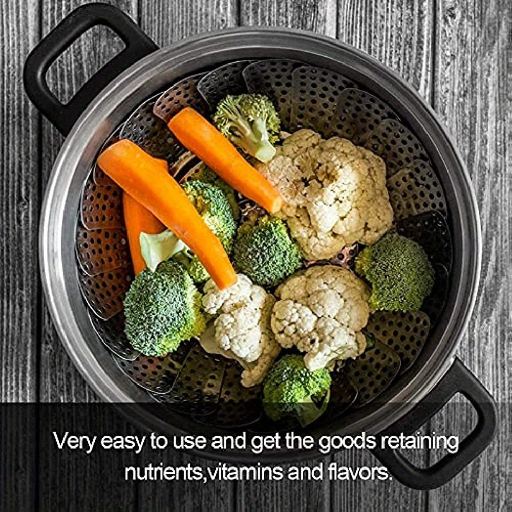 1pc expandable stainless steel steamer basket foldable veggie steaming rack adjustable to fit   pot sizes 6 to   non electric for healthy cooking durable easy to clean details 0