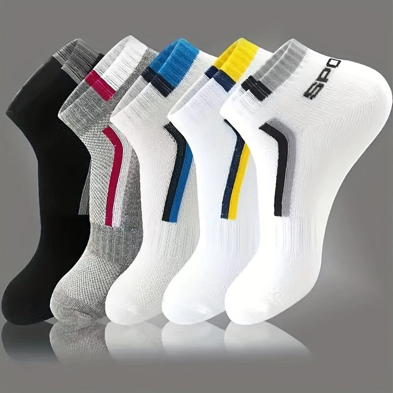 

5 Pairs Unisex Letter Graphic Socks, Sports & Breathable Low Cut Socks, Casual Stockings & Hosiery For Women & Men