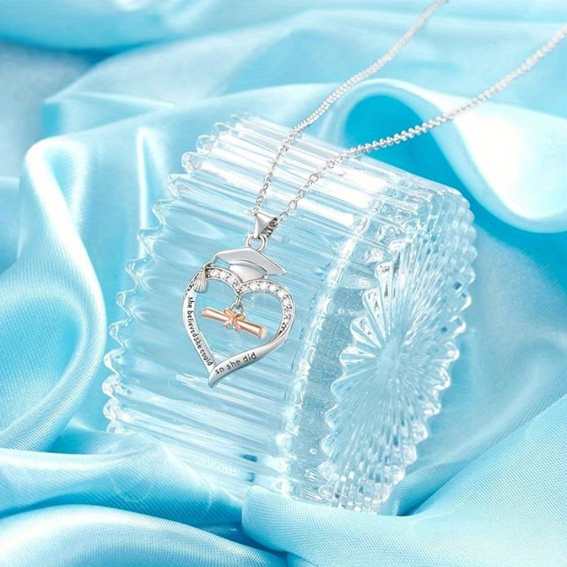 TEMU 1pc Stylish Love Necklace Graduation Necklace Graduation Hat Necklace Love Shaped Necklace Holiday Gift Party Necklace Necklace For Women
