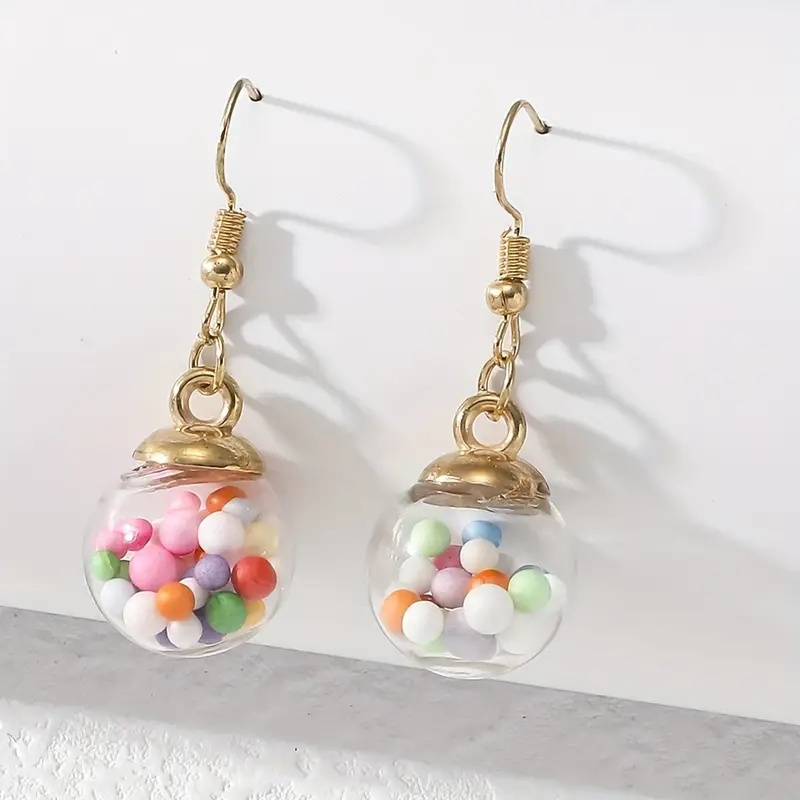 

Boucles d'Oreilles Décoratives en Boule de Verre Transparente avec Bonbons Colorés, Style Mignon et Élégant, Exquises pour Femmes