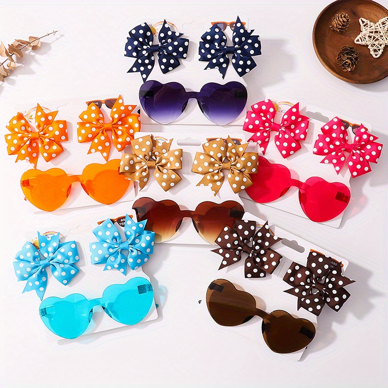 

Aylhfo 3pcs Summer Set For Girls: Cute Polka Dot & Glasses With Bow Hair Clips - Polyester & Plastic ' Fashion Accessories