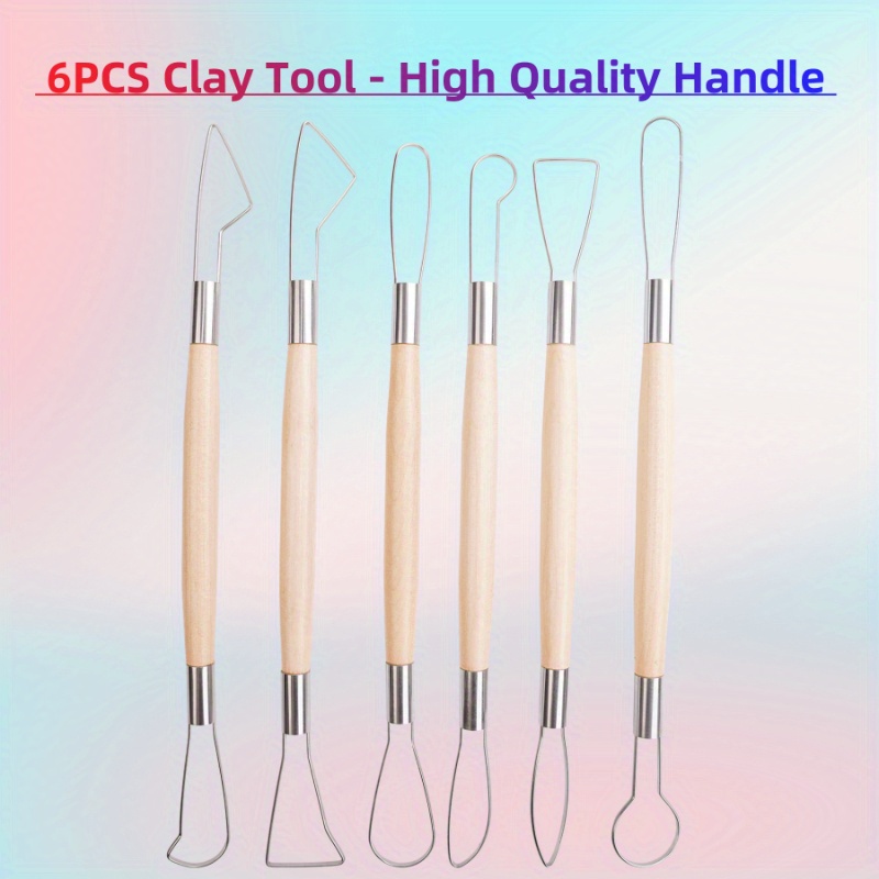 

6-piece Professional Ceramic Sculpting Tool Set With Wooden Handles - Stainless Steel Double-ended Knives For Mud, Clay & Stone Carving - Ideal For Artists And Beginners