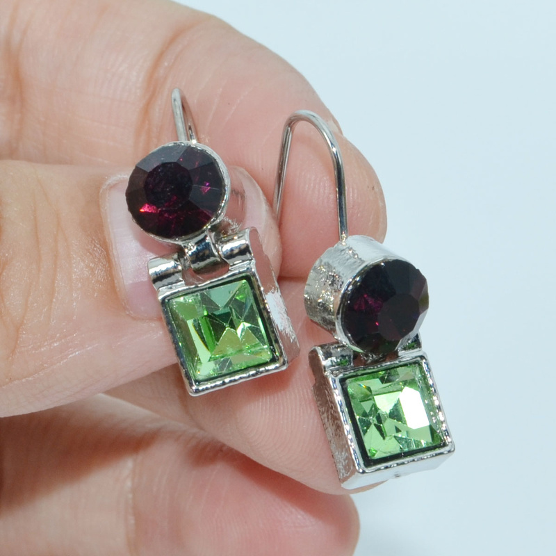 

Vintage Earrings, Elegant Fashion Dangle Drop Earrings With Green And Purple Gemstones, Perfect For Anniversary And Birthday Gifts, Retro Style Jewelry For Parties And Evening Events