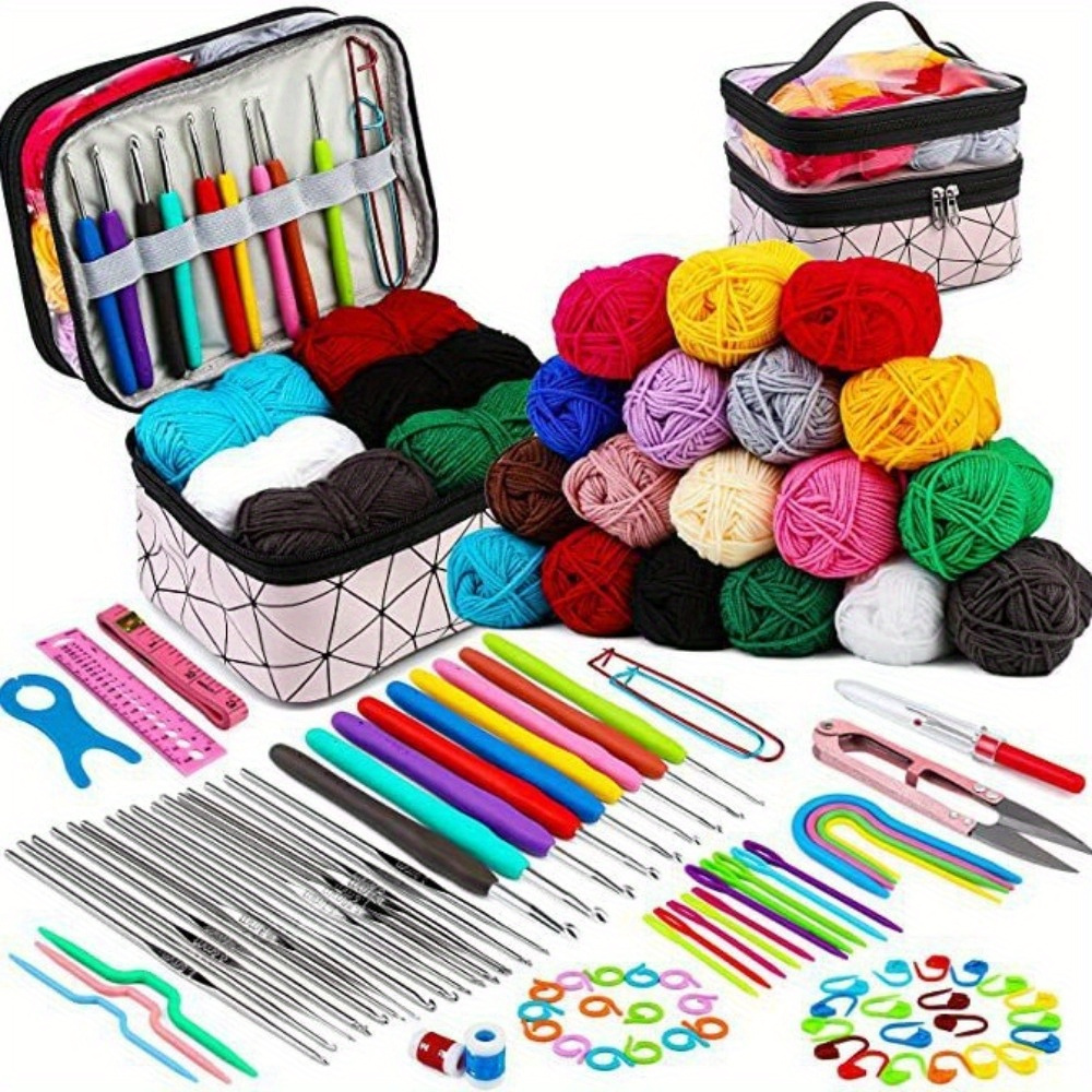 

Complete 105pcs Crochet Kit With Pink Metal Needles, Yarn & Storage - Diy Knitting Set For Beginners, Hand Knitting, Crocheting Supplies