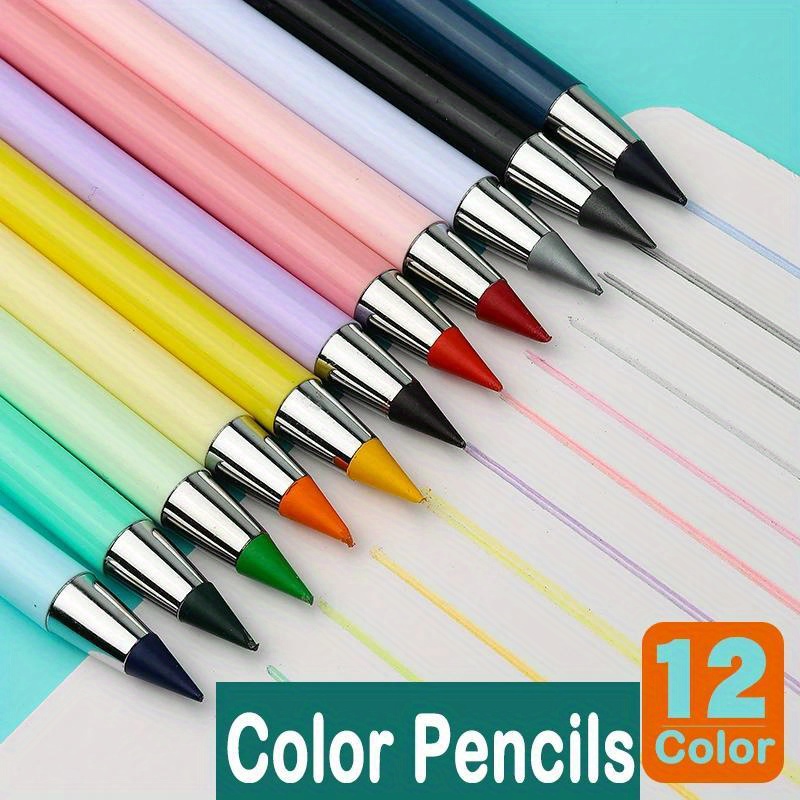

12-piece Kawaii Infinity Pencils - No Sharpening, Long-lasting Color, Built-in Eraser & Detachable Leads For Art, Office & School Supplies