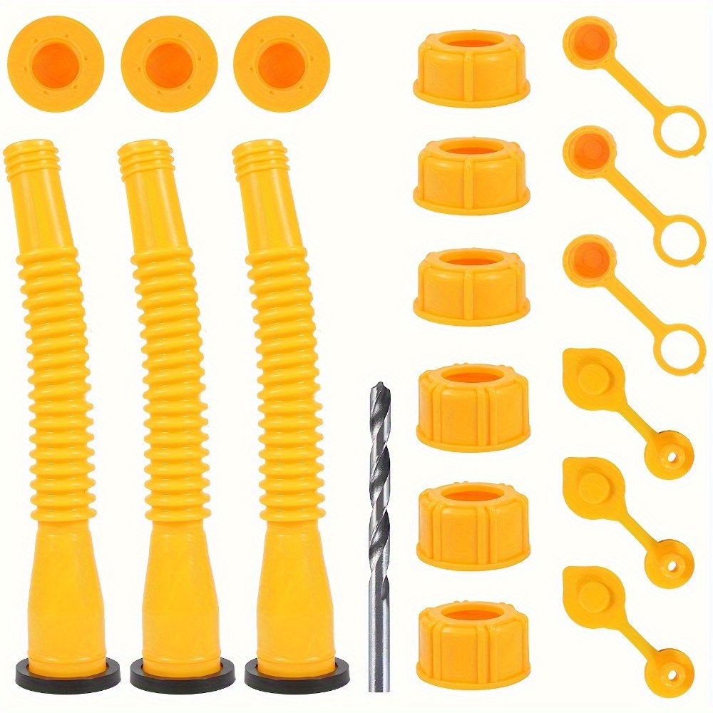 

Gas Can Spout Replacement Kit With 3 Nozzles, Caps And Stoppers - Universal Car Gasoline Nozzle Set For Fuel Containers