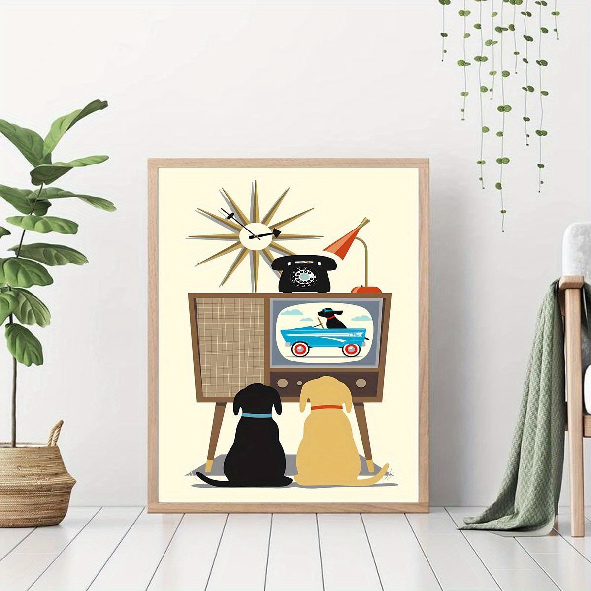 

Mid Century Modern Dog Wall Art Canvas Print, Retro Tv & Labrador Retriever Decor, Frameless Animal Print For Home Office, Living Room, Bedroom - Indoor/outdoor Art Deco Style - Dog Lover Gift