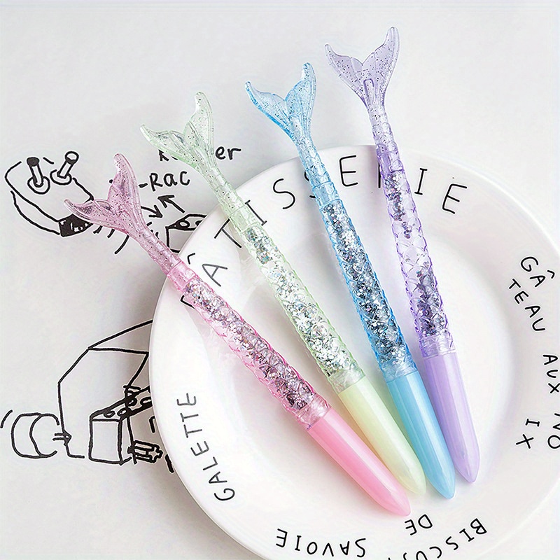 

4pcs, 4pcs Holographic Electroplated Mermaid Gel Pens, Pink Glittery Signing Ballpoint Pens For Girls, -drying Ink