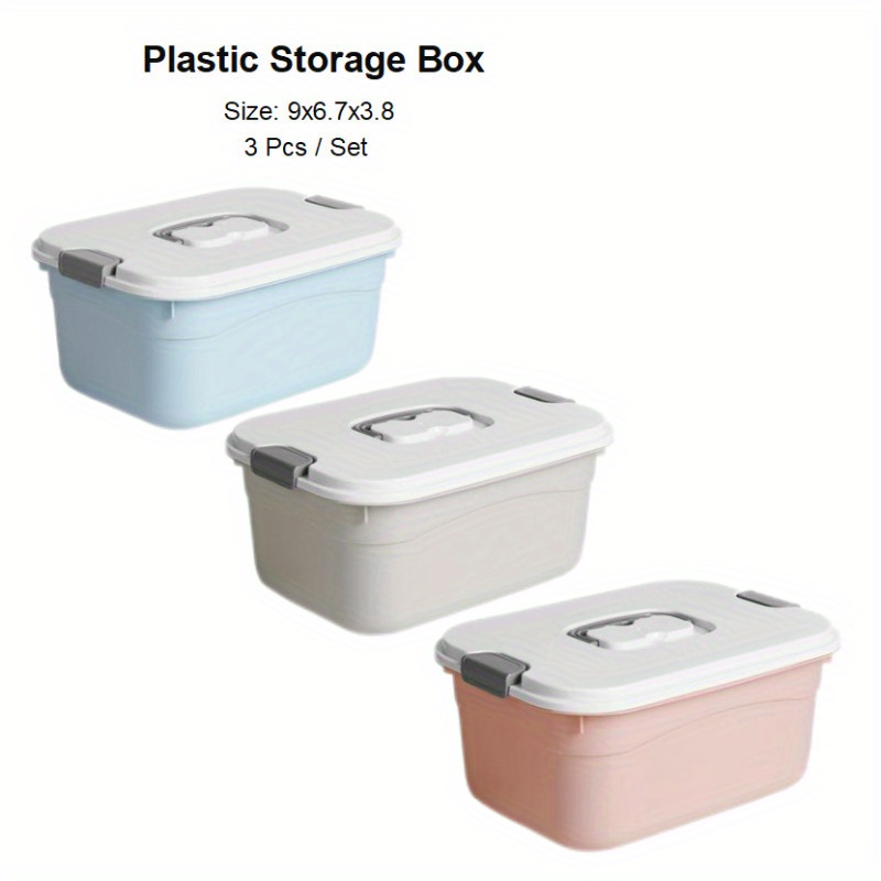 

3-piece Large Plastic Storage Bins With Lids - Waterproof, Portable Organizer Boxes For Clothes, Toys & Snacks - Blue, Pink, Grey