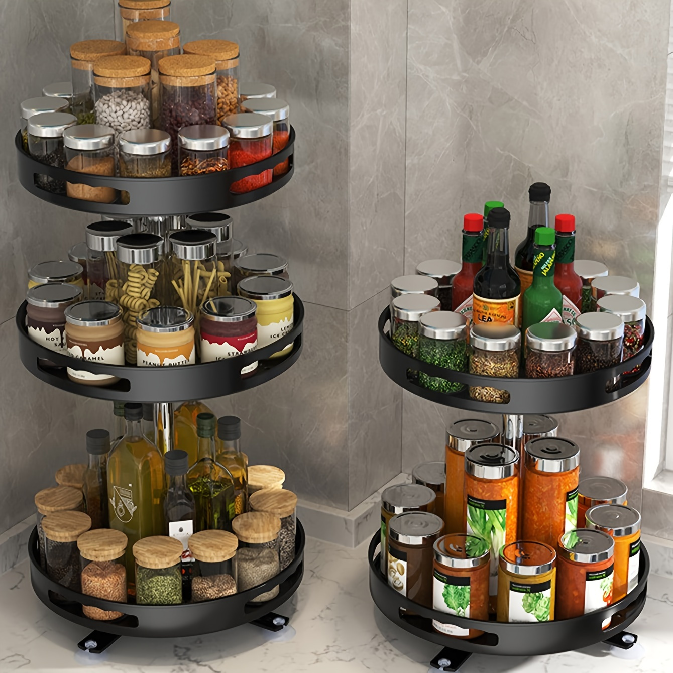 

3-tier Rotating Kitchen Organizer - Metal Countertop Storage Rack For Spices, Makeup & More - Space-saving Design For Home, Dorms
