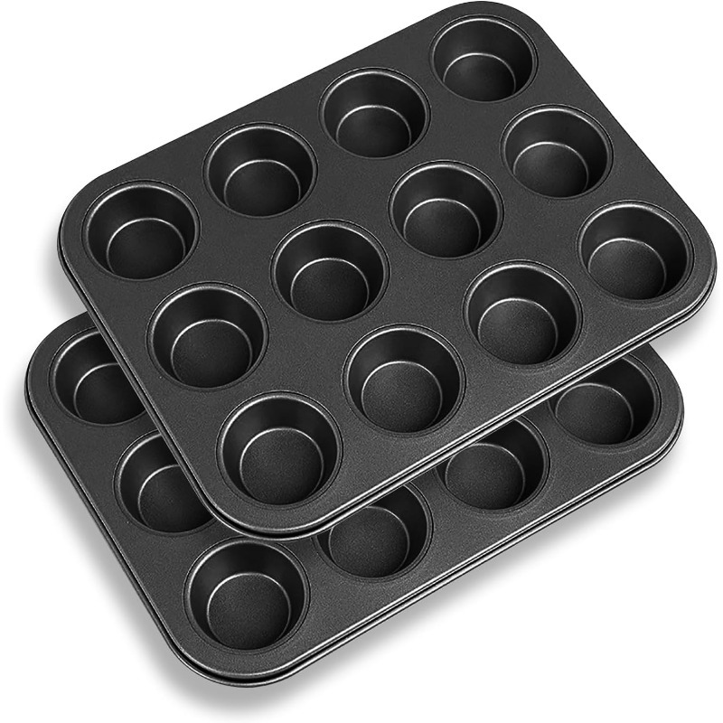 

Premium Nonstick Muffin & Cupcake Baking Pan - 12-cup, Carbon Steel, Perfect For Cheesecakes & Christmas Treats - Black Cupcake Toppers Cupcake Liners For Baking