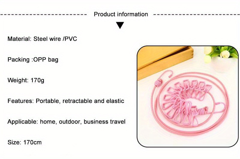 retractable clothesline with 12 plastic clips portable laundry drying rope rack for outdoor use details 0