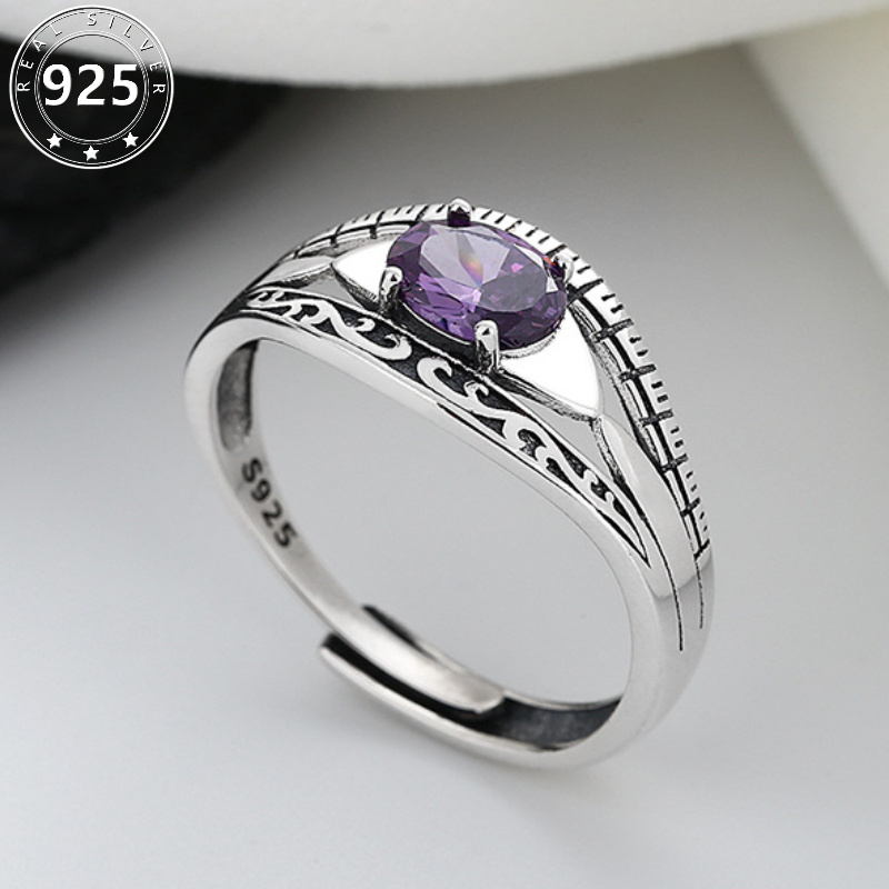 

S925 Inlaid Waterish Zirconia In Purple Of And High Quality Ring3.4g/0.12oz