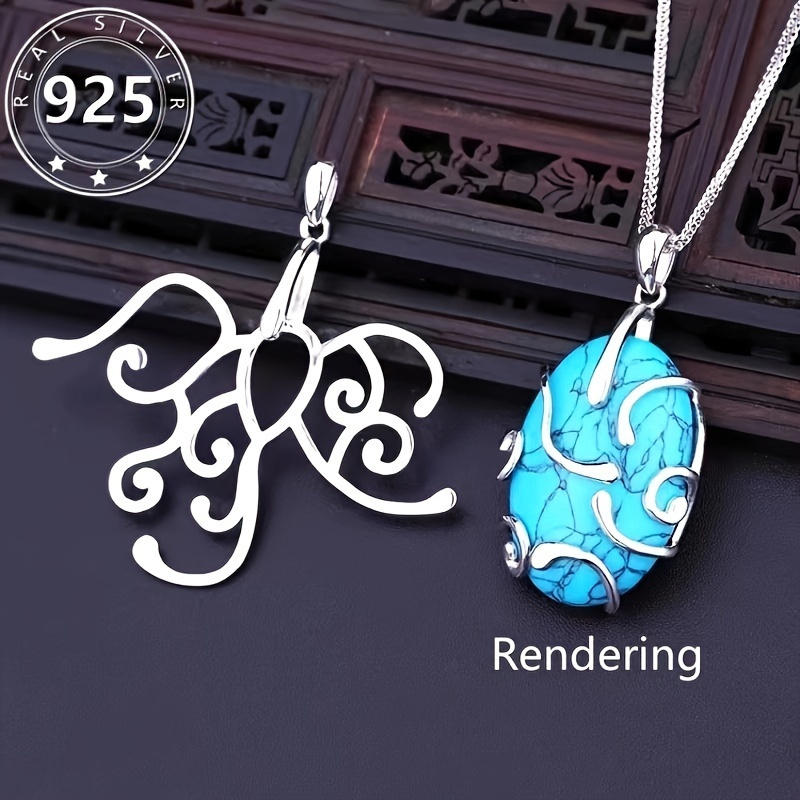 TEMU S925 Sterling Silvery 5 Prong Pendant Blank Tray For Women Suitable For Irregular Pendant Inlay Handmade Necklace Jewelry For Men And Women