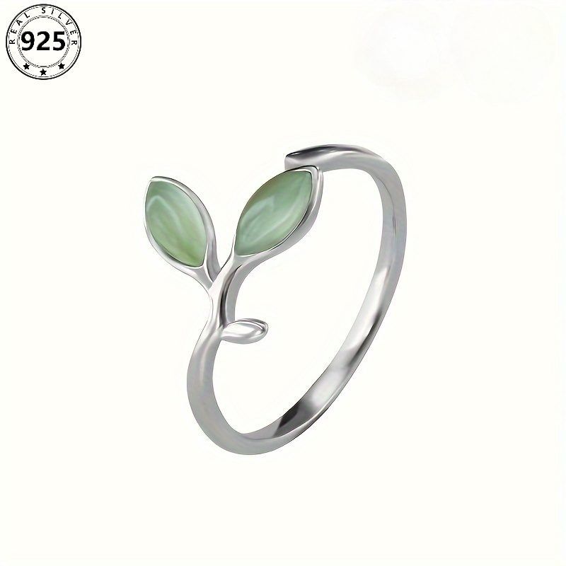 

S925 Silver Open Adjustable Green Bud Ring, Suitable For , Party, Date, Banquet, Birthday, Wedding, Anniversary, Valentine's Day, Thanksgiving, Christmas, New Year And Other Jewelry Gifts 1.9g/0.07oz