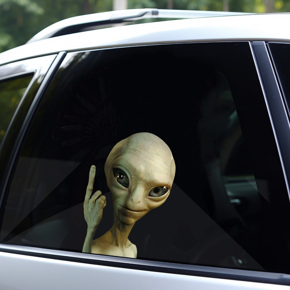 

Alien Greeting Ufo Car Decal - Reflective Pe Material, Perfect For Motorcycles & Electric Vehicles, Unique Fuel Tank Cover Sticker