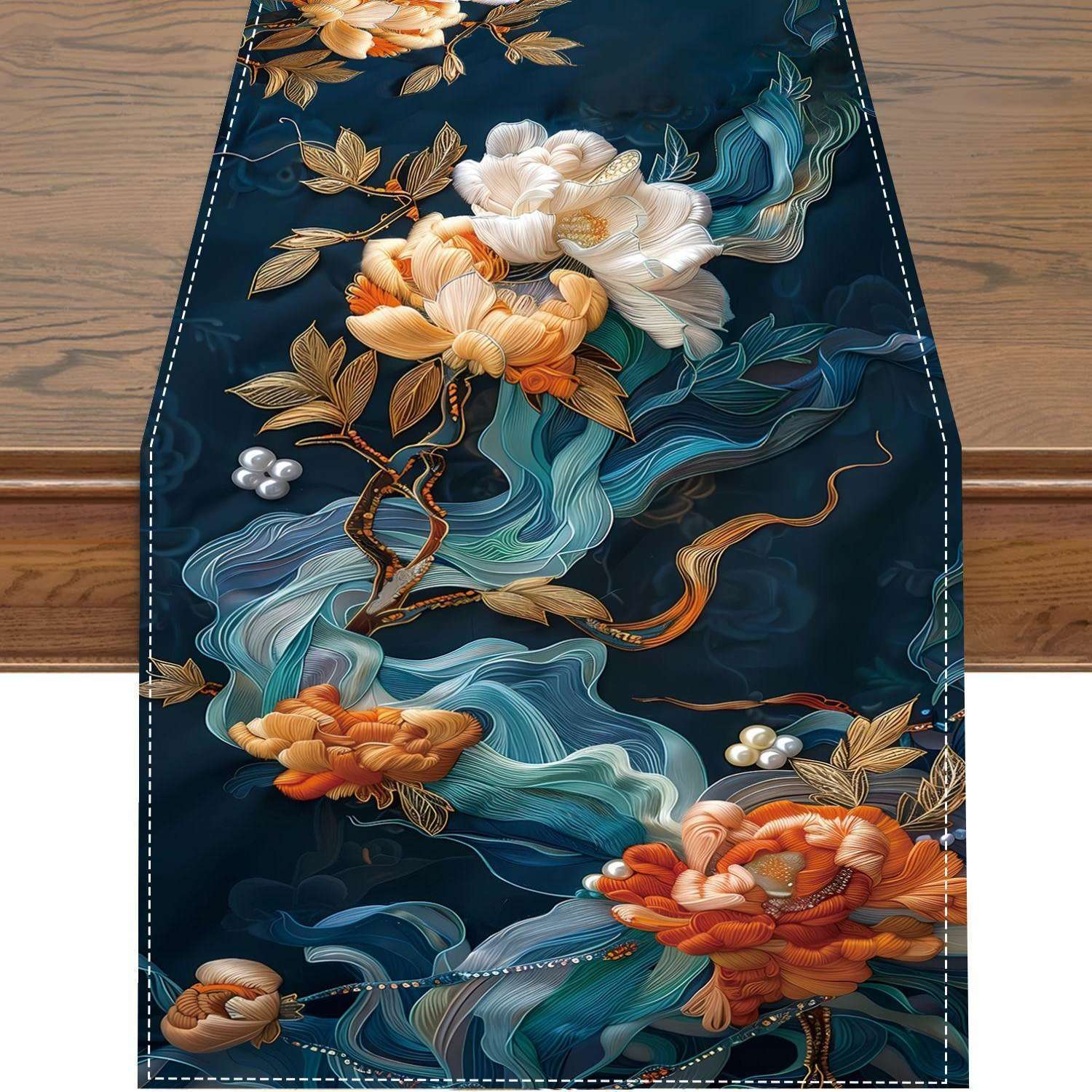 

Embroidered Floral Table Runner - Rectangle Polyester Linen Tablecloth For Kitchen, Dining Room, Outdoor Patio Party And Holiday Decor - Woven Table Flag With 3d Flower Design