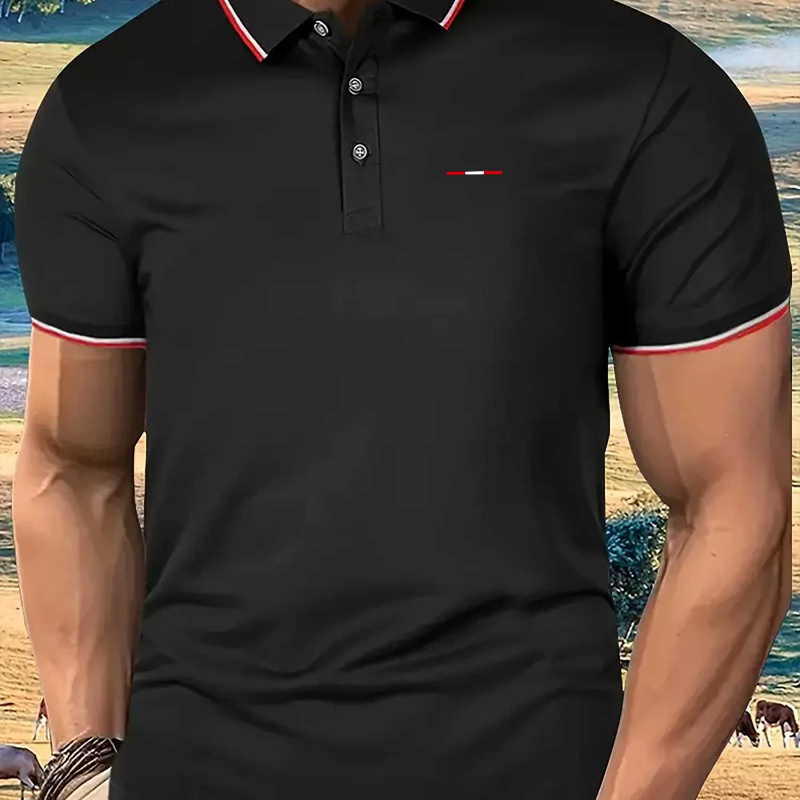 

Plus Size Golf T-shirt For Men, Trendy Tennis Tees With Buttons, Short Sleeve, Pattern Print, Casual Comfy And Breathable Tops, Light Business Style, Men's Clothing For Big & Tall