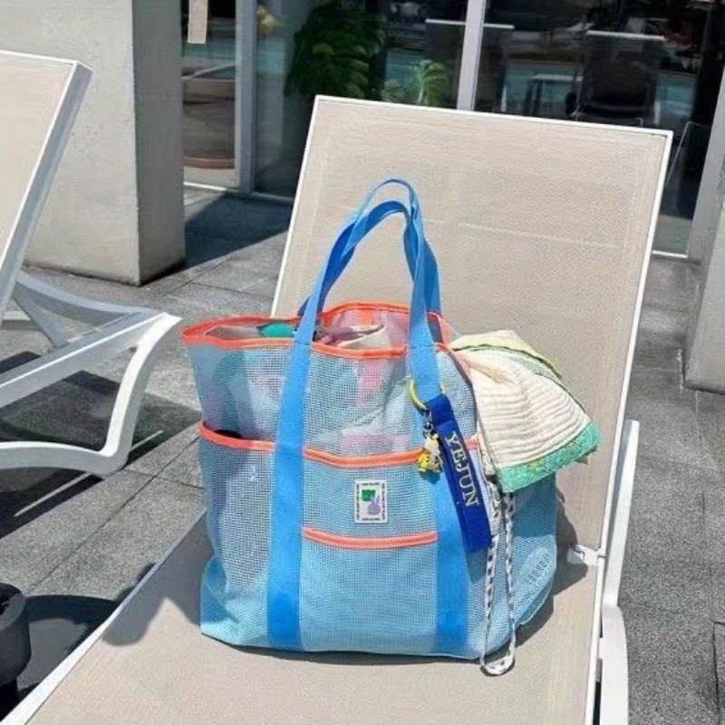 

Contrast Color Mesh Beach Bag, Summer Large Capacity Outdoor Beach Wash Bag, Swimming Fitness Portable Storage Handbag