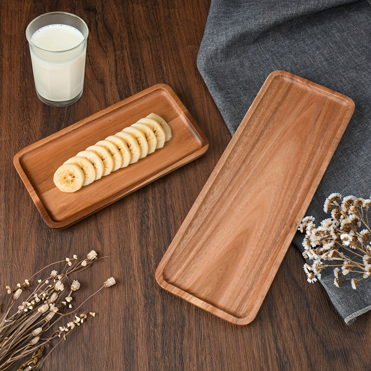 

Versatile Acacia Wood Serving Tray - Perfect For Breakfast, Desserts, Snacks & More - Ideal For Parties & Home Decor