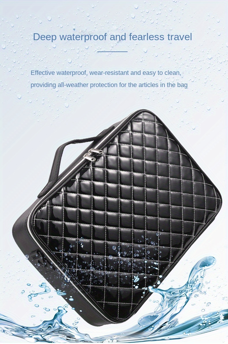 everyday   large capacity waterproof makeup bag quilted travel cosmetic organizer for brushes beauty tools and manicure accessories portable artist storage case with multiple compartments beauty tool organizer stylish artist case waterproof interior lining cosmetic bag Product details 3