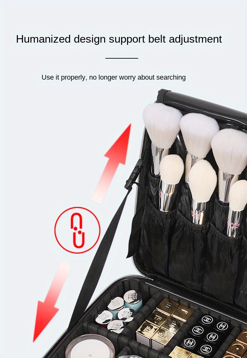 everyday   large capacity waterproof makeup bag quilted travel cosmetic organizer for brushes beauty tools and manicure accessories portable artist storage case with multiple compartments beauty tool organizer stylish artist case waterproof interior lining cosmetic bag Product details 4