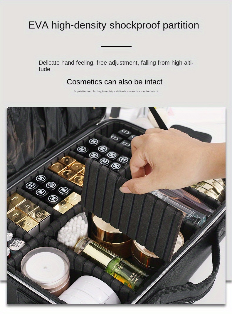 everyday   large capacity waterproof makeup bag quilted travel cosmetic organizer for brushes beauty tools and manicure accessories portable artist storage case with multiple compartments beauty tool organizer stylish artist case waterproof interior lining cosmetic bag Product details 5